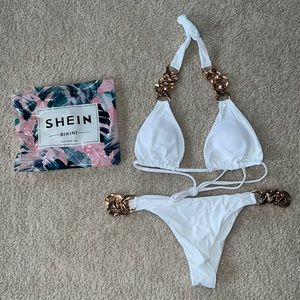 White bikini with gold chain NEVER WORN